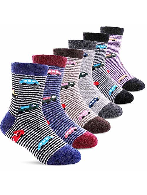 Boys Wool Socks Kids Crew Seamless Winter Warm Socks 6 Pack