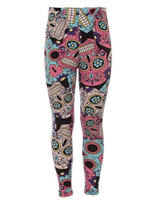 Girl's Kid Size Stretchable Full Length Leggings - Printed or Solid Colors Flower Aztec Cartoon Stripe Camo