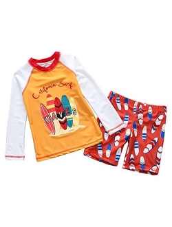 Happy Cherry Kids Rashguard Sets Cartoon Long Sleeve Swimming Sunsuit Two-Piece Wetsuit