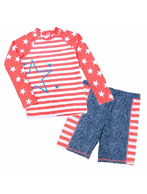 Happy Cherry Kids Rashguard Sets Cartoon Long Sleeve Swimming Sunsuit Two-Piece Wetsuit