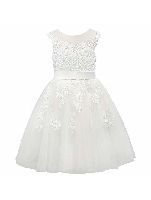 Miama Champagne Lace Tulle Wedding Flower Girl Dress Junior Bridesmaid Dress