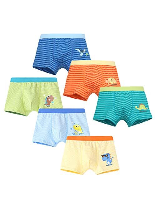 Allmeingeld Boys' Dinosaur Boxer Briefs Cotton Shorts Assorted Underwear 6-Pack Trunk for 2-10 Years