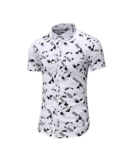 Misaky Camisas para Hombre Casual Print Buttons Lapels Short Sleeve Shirt Top Blouse