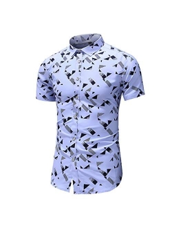 Misaky Camisas para Hombre Casual Print Buttons Lapels Short Sleeve Shirt Top Blouse