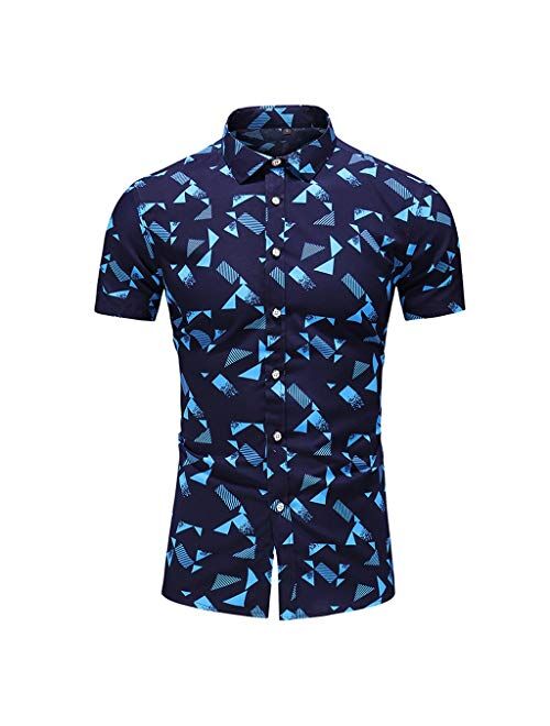 Misaky Camisas para Hombre Casual Print Buttons Lapels Short Sleeve Shirt Top Blouse