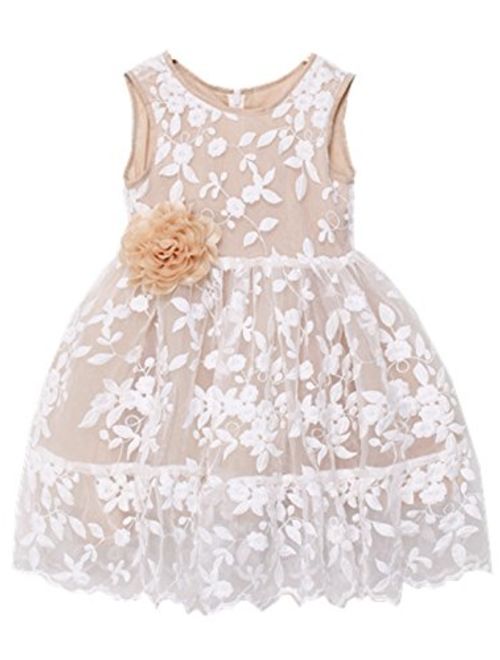 Bow Dream Rustic Bridesmaid Lace Sleeveless Flower Girl Dress