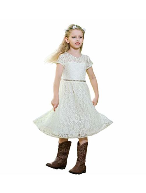 Bow Dream Rustic Bridesmaid Lace Sleeveless Flower Girl Dress