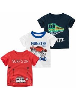 Nuziku Boys' 3-Pack Dinosaur Short Sleeve Crewneck T-Shirts Top Tee Size 2-6 Years