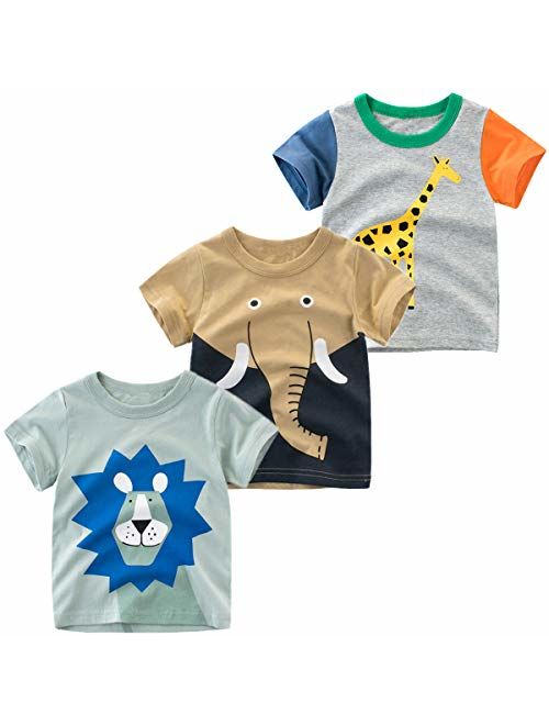 Nuziku Boys' 3-Pack Dinosaur Short Sleeve Crewneck T-Shirts Top Tee Size 2-6 Years