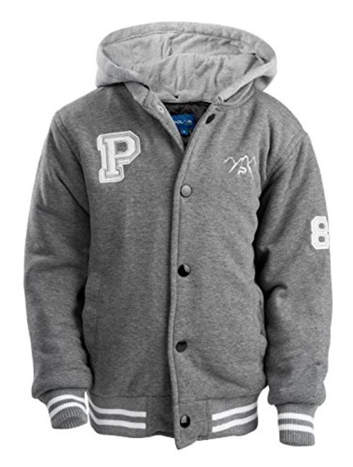 The Polar Club Boys' Fleece Varsity Baseball Jacket Removable Hood