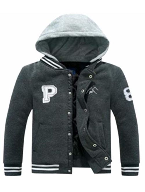 The Polar Club Boys' Fleece Varsity Baseball Jacket Removable Hood