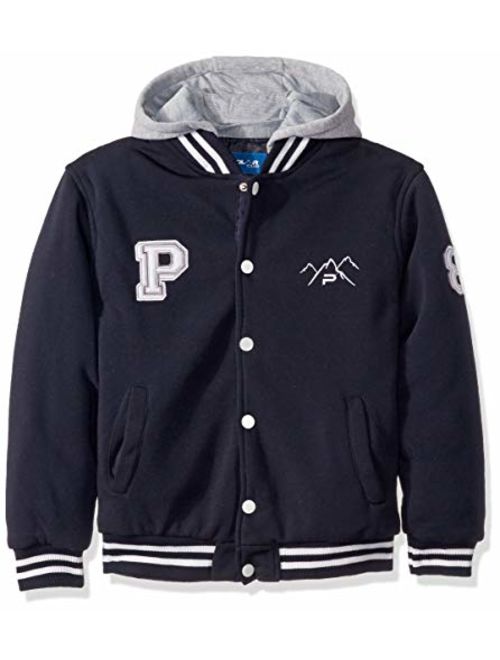 The Polar Club Boys' Fleece Varsity Baseball Jacket Removable Hood