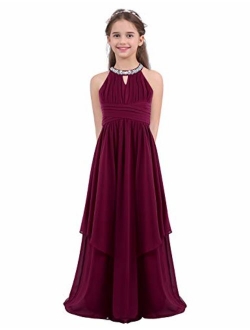 MSemis Girls' Princess Halter Neck Floor-Length Lace Chiffon A-Line Junior Bridesmaid Dress