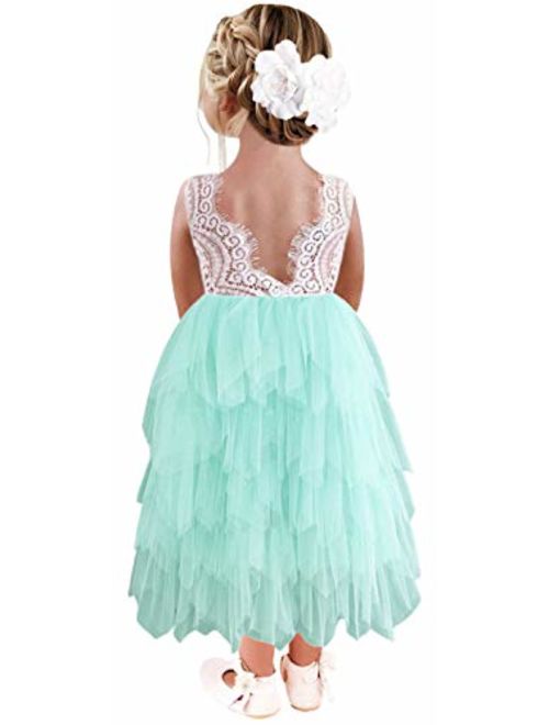 2Bunnies Girl Lace Back A-Line Tutu Tulle Flower Girl Dress