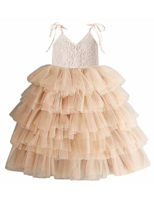 2Bunnies Girl Lace Back A-Line Tutu Tulle Flower Girl Dress