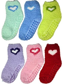 Fuzzy Socks For Kids Toddlers Non Skid Slipper Socks With Grips 6 Pairs