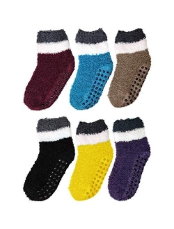 Fuzzy Socks For Kids Toddlers Non Skid Slipper Socks With Grips 6 Pairs