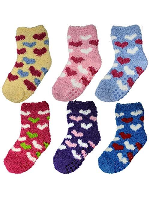 Fuzzy Socks For Kids Toddlers Non Skid Slipper Socks With Grips 6 Pairs