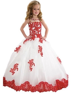 Y&C Girls' Ball Gown Appliques Beads O-Neck Pageant Dresses