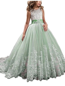 Y&C Girls' Ball Gown Appliques Beads O-Neck Pageant Dresses