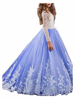 Y&C Girls' Ball Gown Appliques Beads O-Neck Pageant Dresses