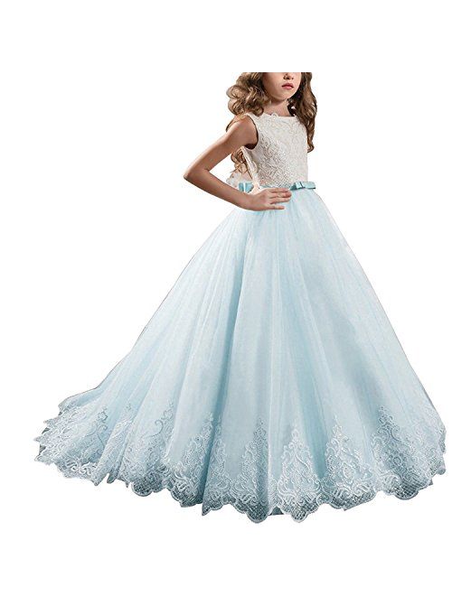 Y&C Girls' Ball Gown Appliques Beads O-Neck Pageant Dresses