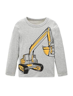 HowJoJo Big Boys Long Sleeve Cotton T-Shirts Excavator Shirt Graphic Tees Gray 7T
