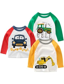 HowJoJo Big Boys Long Sleeve Cotton T-Shirts Excavator Shirt Graphic Tees Gray 7T