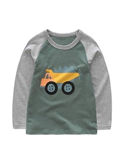 HowJoJo Big Boys Long Sleeve Cotton T-Shirts Excavator Shirt Graphic Tees Gray 7T