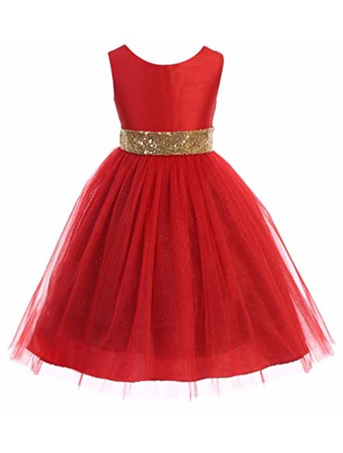 Little Girls Sleeveless Tulle Holiday Christmas Thanksgiving Flower Girl Dress