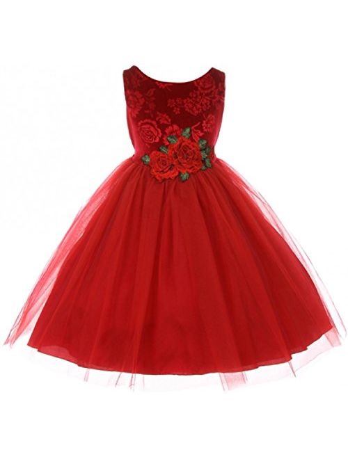 Little Girls Sleeveless Tulle Holiday Christmas Thanksgiving Flower Girl Dress