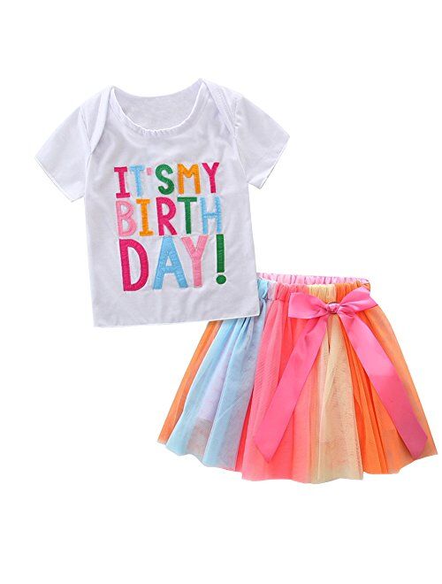 The Children's Place HBER 1-7T Birthday Outfits Baby Toddler Little Girls Kids Shirt Tops Rainbow Tutu Skirts Gift Clothes Set