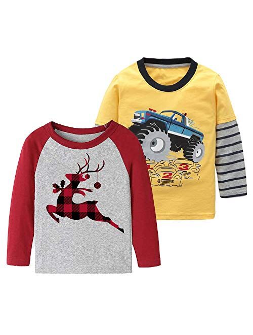 HowJoJo Boys Long Sleeve Cotton T-Shirts Monster Truck Shirt Graphic Tees