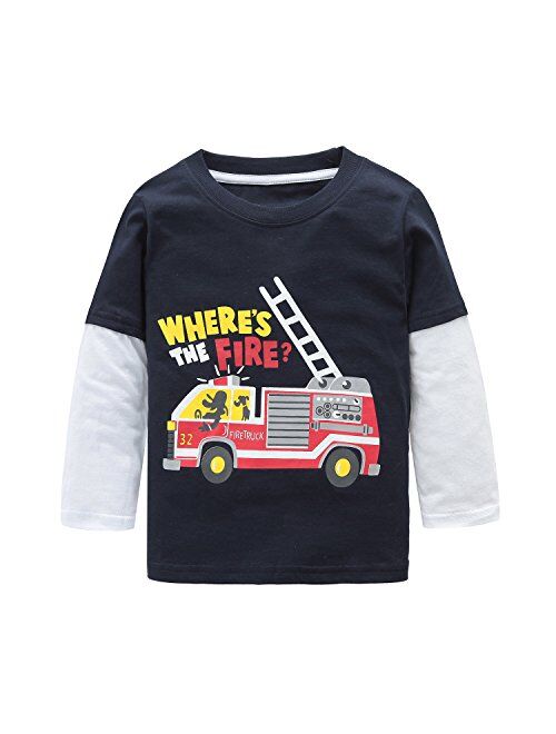 HowJoJo Boys Long Sleeve Cotton T-Shirts Monster Truck Shirt Graphic Tees