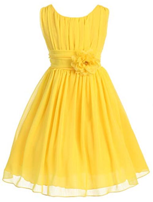 Elegant Yoryu Wrinkled Chiffon Summer Flowers Girl Dress Little Big Girls 4-16