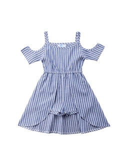 NICECLOULD Newborn Kids Baby Girl Flower Stripe Ruffle Sleeveless Romper Embroidery Jumpsuit Outfits Clothes Summer