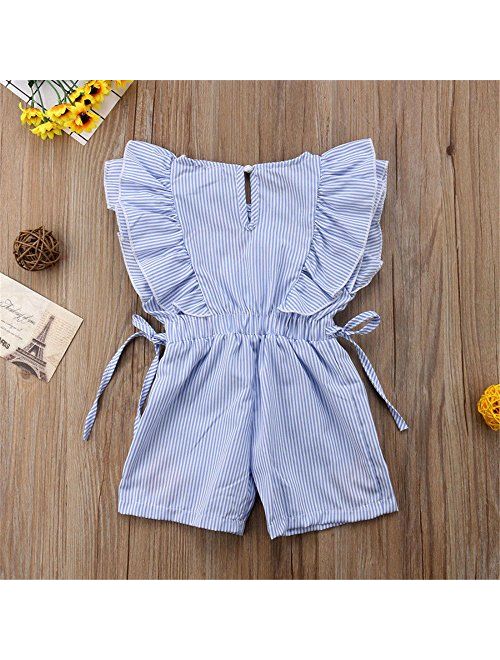 NICECLOULD Newborn Kids Baby Girl Flower Stripe Ruffle Sleeveless Romper Embroidery Jumpsuit Outfits Clothes Summer