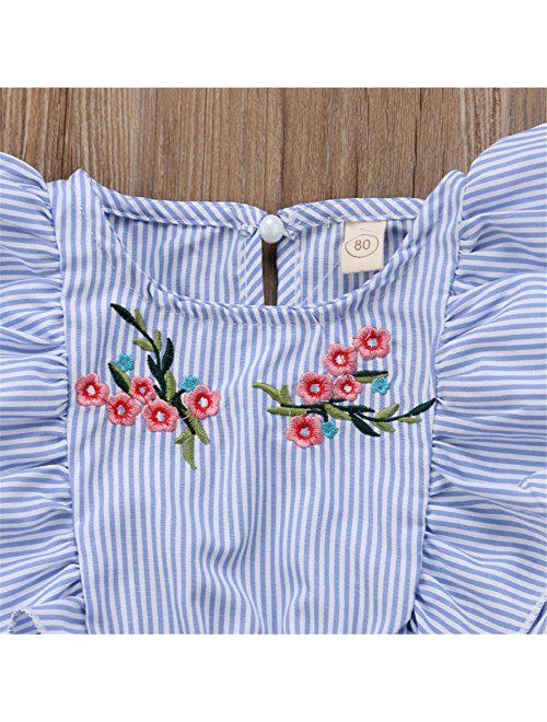 NICECLOULD Newborn Kids Baby Girl Flower Stripe Ruffle Sleeveless Romper Embroidery Jumpsuit Outfits Clothes Summer