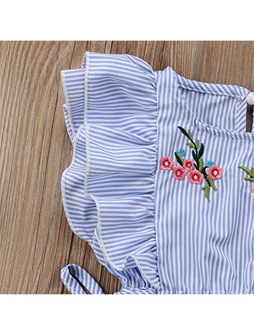 NICECLOULD Newborn Kids Baby Girl Flower Stripe Ruffle Sleeveless Romper Embroidery Jumpsuit Outfits Clothes Summer