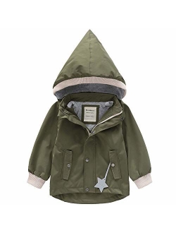 BINIDUCKLING Boy Girl Jacket Hooded Windbreaker Waterproof Zip Up Button Outwear Kid Rain Coat