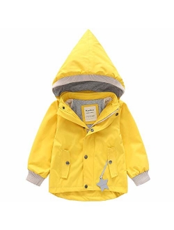 BINIDUCKLING Boy Girl Jacket Hooded Windbreaker Waterproof Zip Up Button Outwear Kid Rain Coat