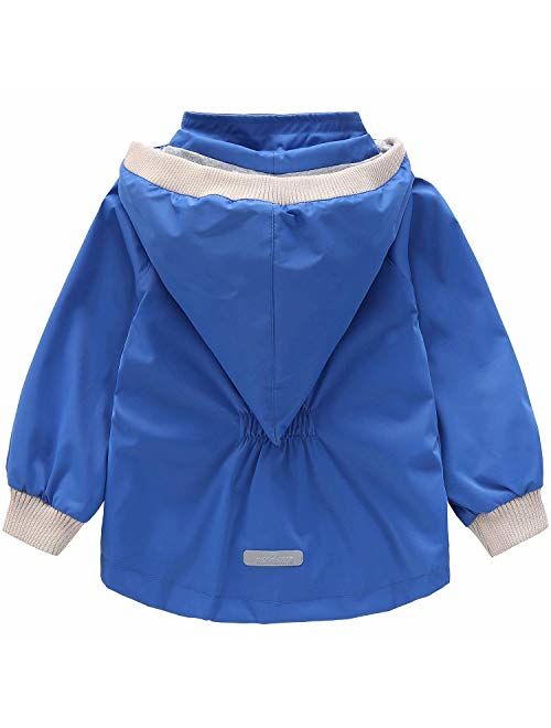 BINIDUCKLING Boy Girl Jacket Hooded Windbreaker Waterproof Zip Up Button Outwear Kid Rain Coat