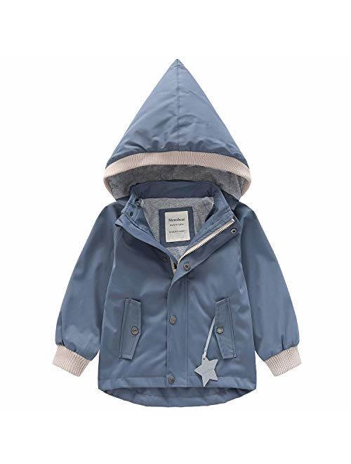 BINIDUCKLING Boy Girl Jacket Hooded Windbreaker Waterproof Zip Up Button Outwear Kid Rain Coat