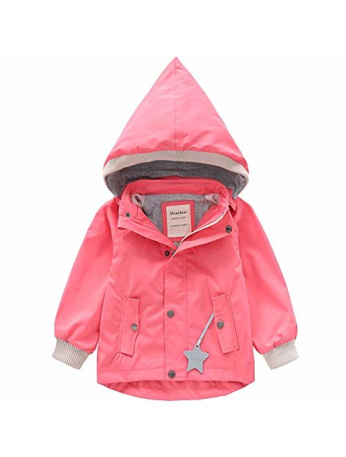 BINIDUCKLING Boy Girl Jacket Hooded Windbreaker Waterproof Zip Up Button Outwear Kid Rain Coat