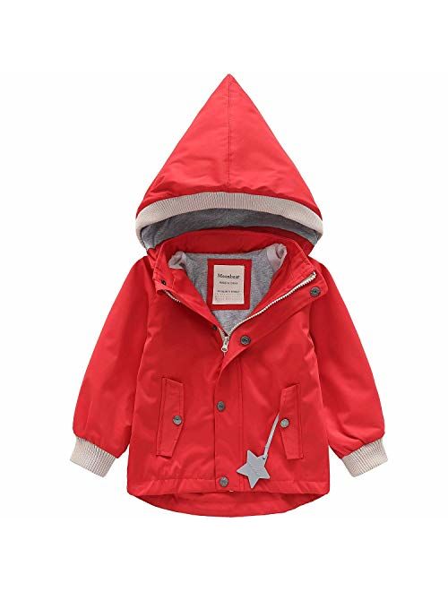 BINIDUCKLING Boy Girl Jacket Hooded Windbreaker Waterproof Zip Up Button Outwear Kid Rain Coat