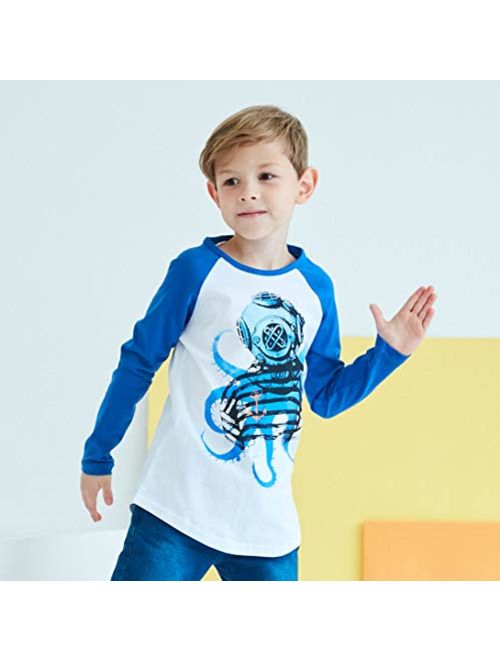 HowJoJo Boys Cotton Long Sleeve T-Shirts Robot Shirt Graphic Tees Beige 4T