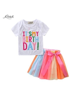 KIDSA Baby Toddler Little Girls It's My Birthday Outfit T-Shirt Tutu Skirts Clothes Set