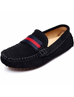 Shenn Boys Girls Cute Strap Slip-On Comfortable Dress Suede Leather Loafer Flats