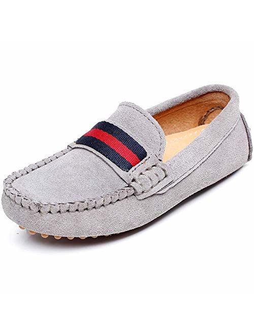 Shenn Boys Girls Cute Strap Slip-On Comfortable Dress Suede Leather Loafer Flats