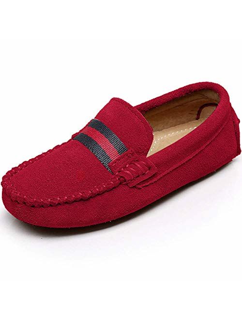 Shenn Boys Girls Cute Strap Slip-On Comfortable Dress Suede Leather Loafer Flats